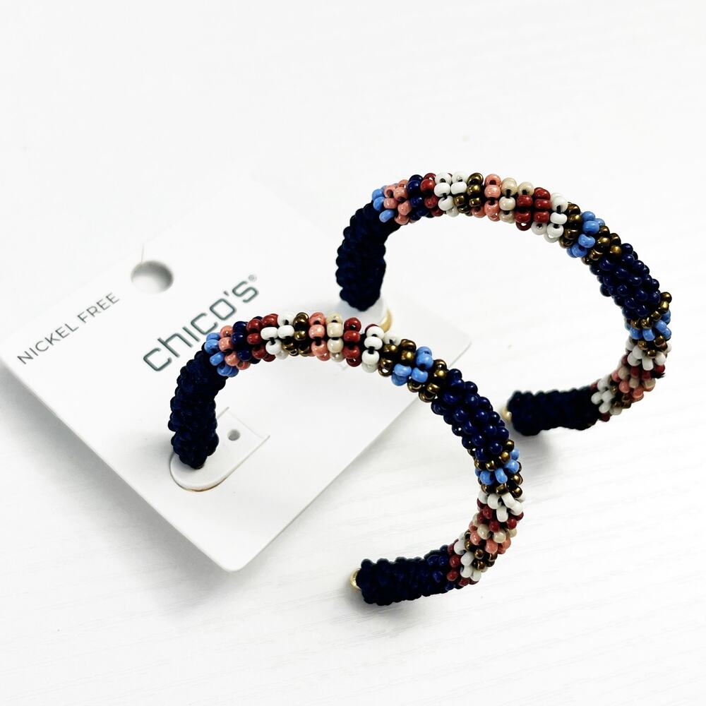 NEW Chico's Seed Bead Front to Back Hoop Earrings